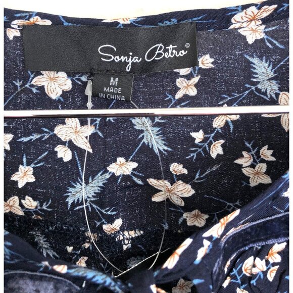 SONJA BETRO- WOMENS BLUE FLORAL LONG SLEEVE LIGHT WEIGHT TOP SIZE MEDIUM-NWT - Picture 3 of 8